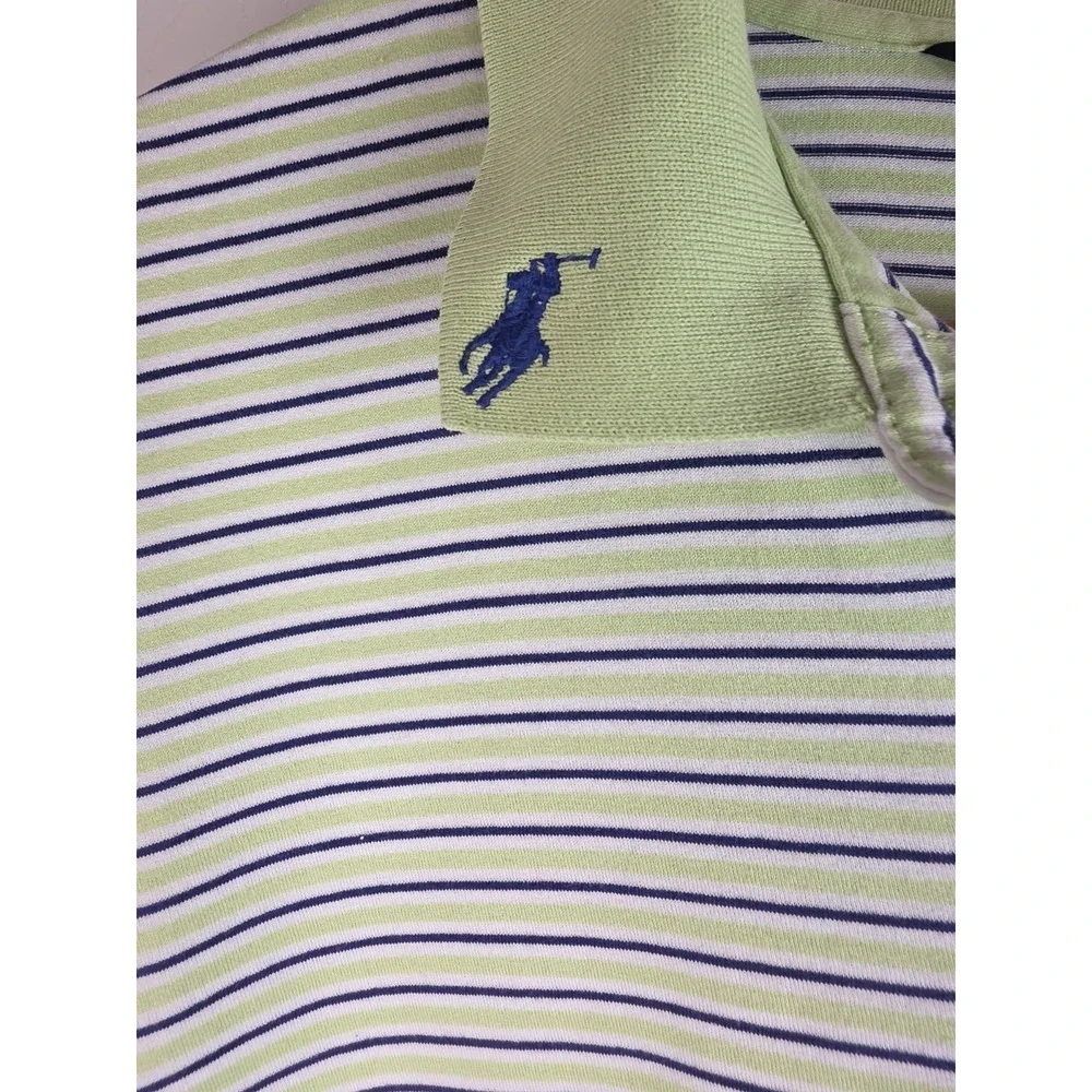 Ralph Lauren Polo Golf Shirt Mens L ProFit Green Blue‎ Striped 100% Pima Cotton